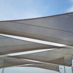 Fabrics to cover the sun and make shadows, with triangular shapes