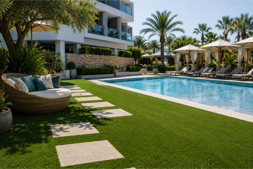 hotel piscine pelouse artificielle